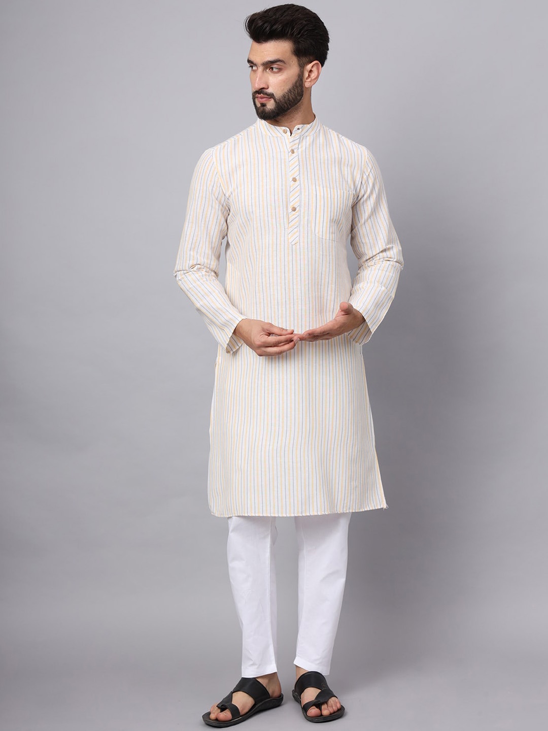 

Latest Chikan Garments Striped Mandarin Collar Straight Kurta, Yellow