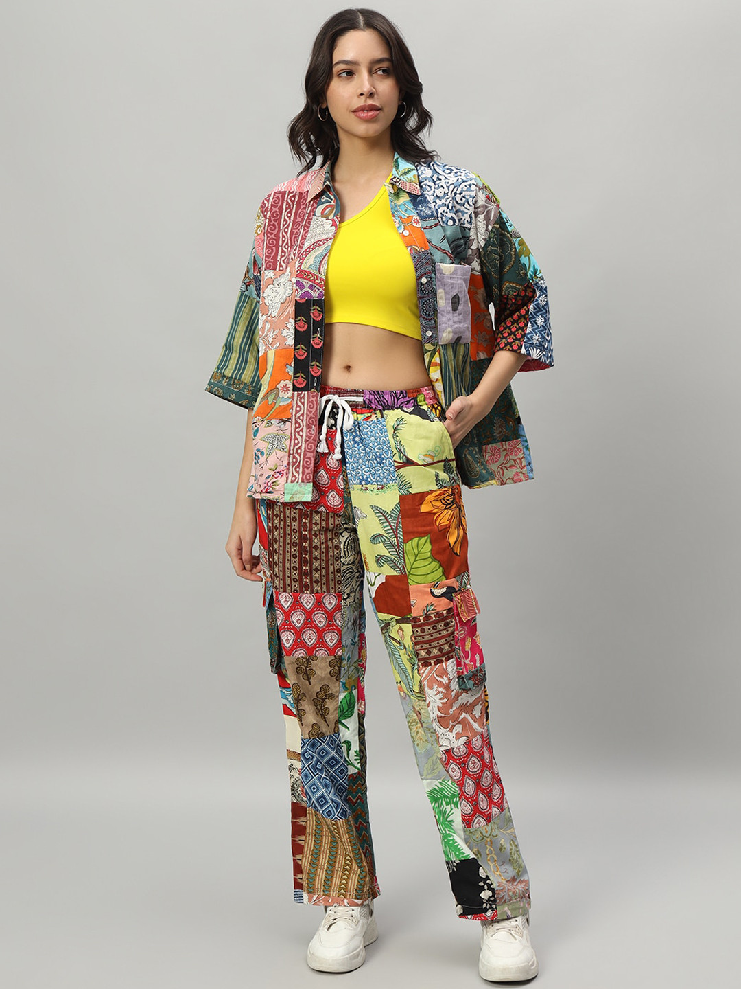 

HANDICRAFT PALACE Printed Pure Cotton Shirt Collar Neck Shirt & Flared Trouser Co-Ords, Pink