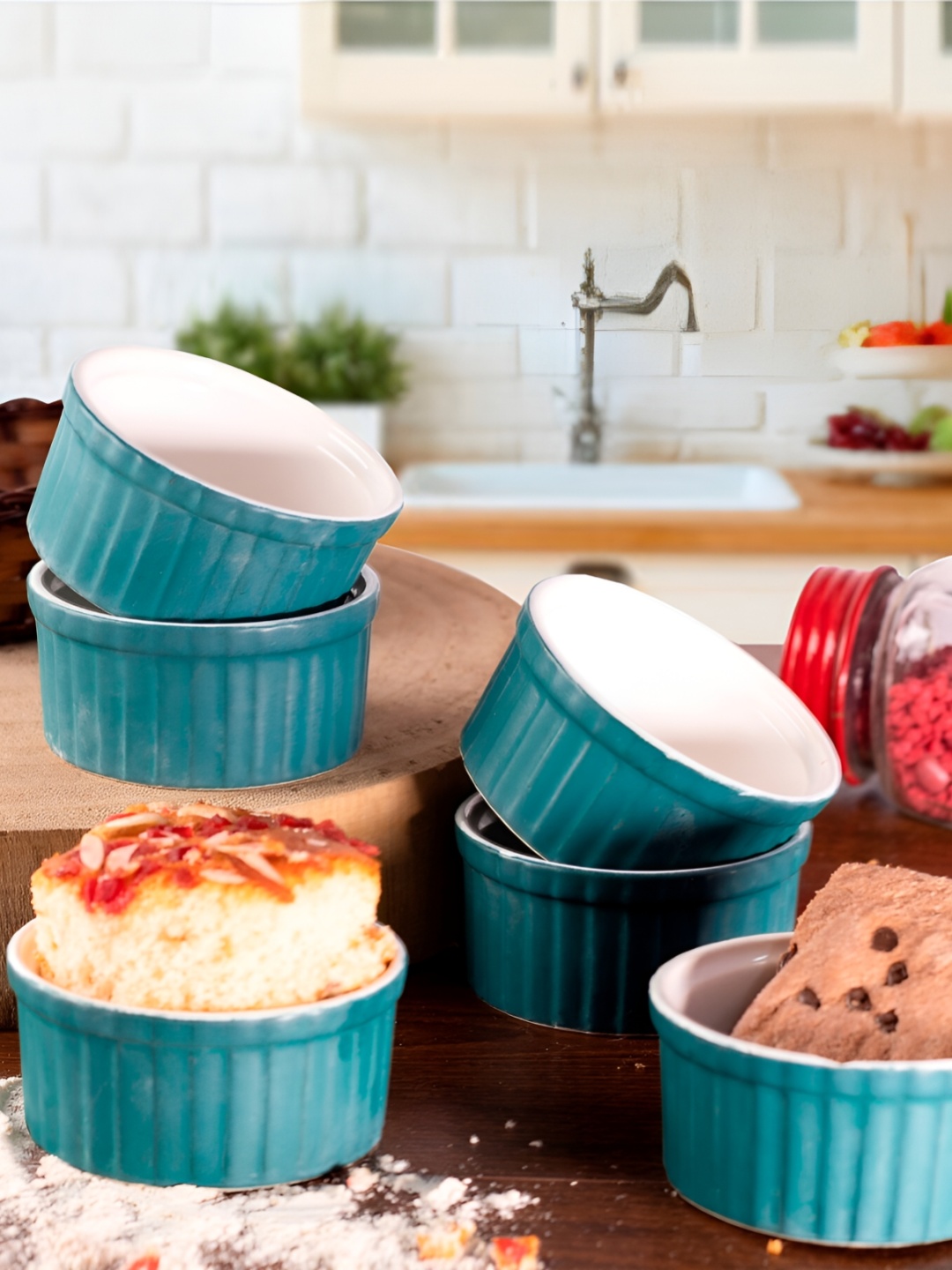 

Ceramic Ramekin Bowl/Souffl Dish for Baking and Serving Puddings - Set of 6 (Green)