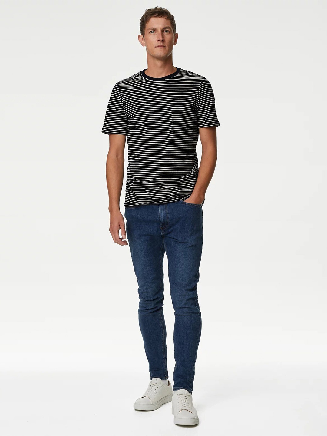 

Marks & Spencer Striped Pure Cotton T-shirt, Navy blue