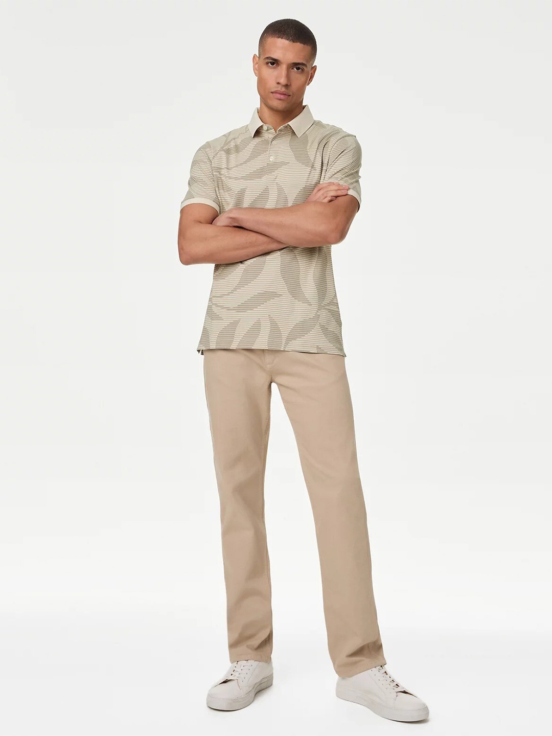 

Marks & Spencer Printed Polo Collar Pure Cotton Casual T-shirt, Beige