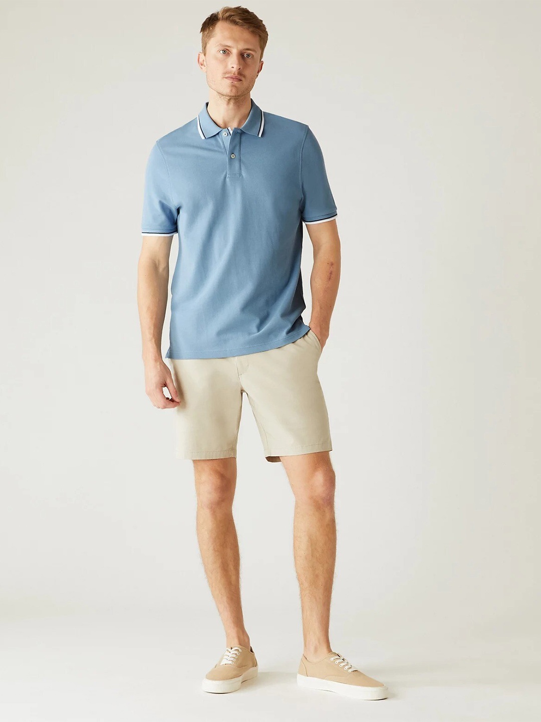 

Marks & Spencer Polo Collar Pure Cotton T-shirt, Blue