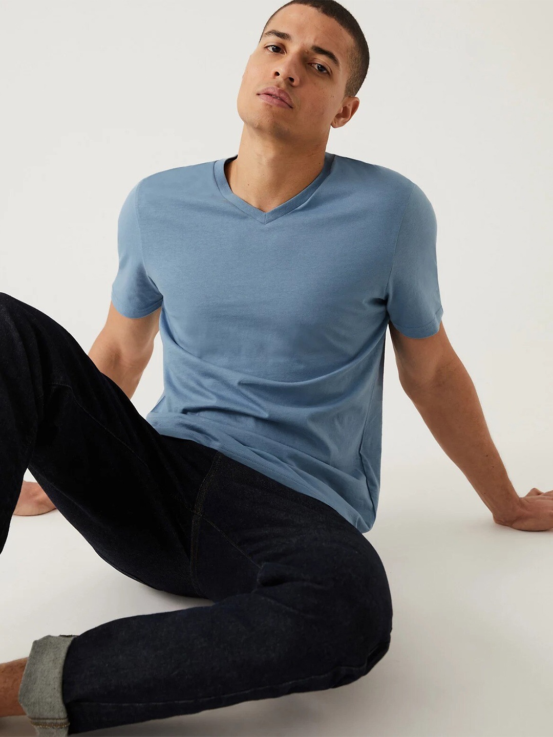 

Marks & Spencer V-Neck Pure Cotton T-shirt, Blue