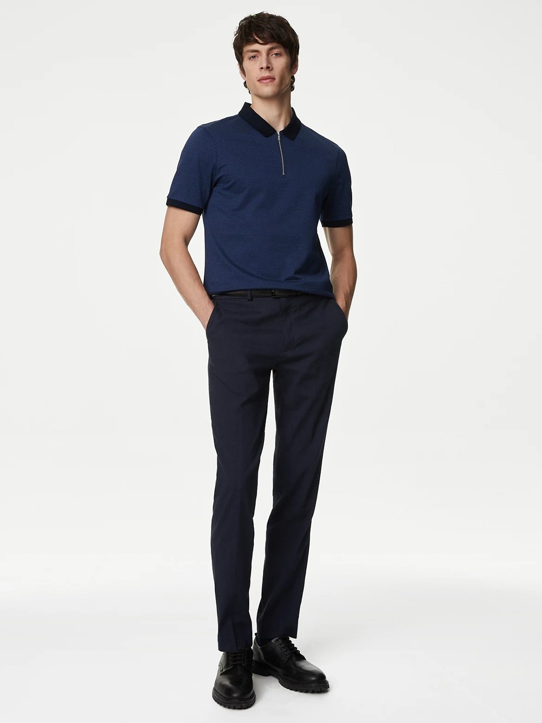 

Marks & Spencer Textured Pure Cotton T-shirt, Navy blue