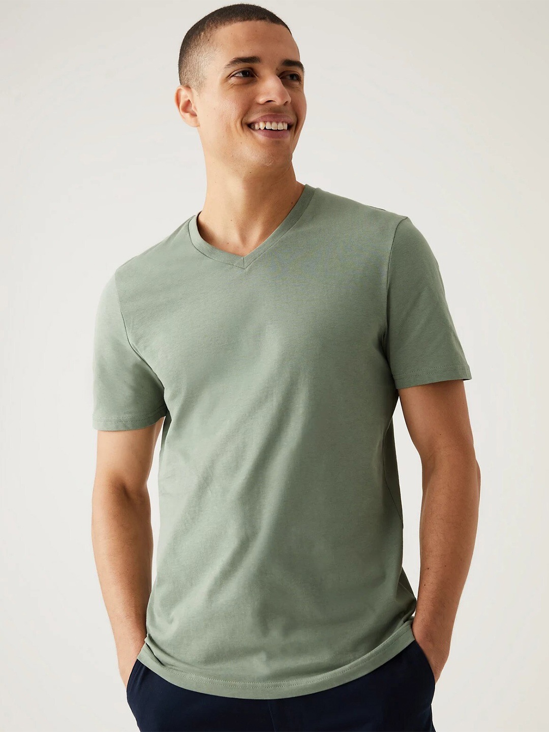 

Marks & Spencer V-Neck Pure Cotton Casual T-shirt, Grey