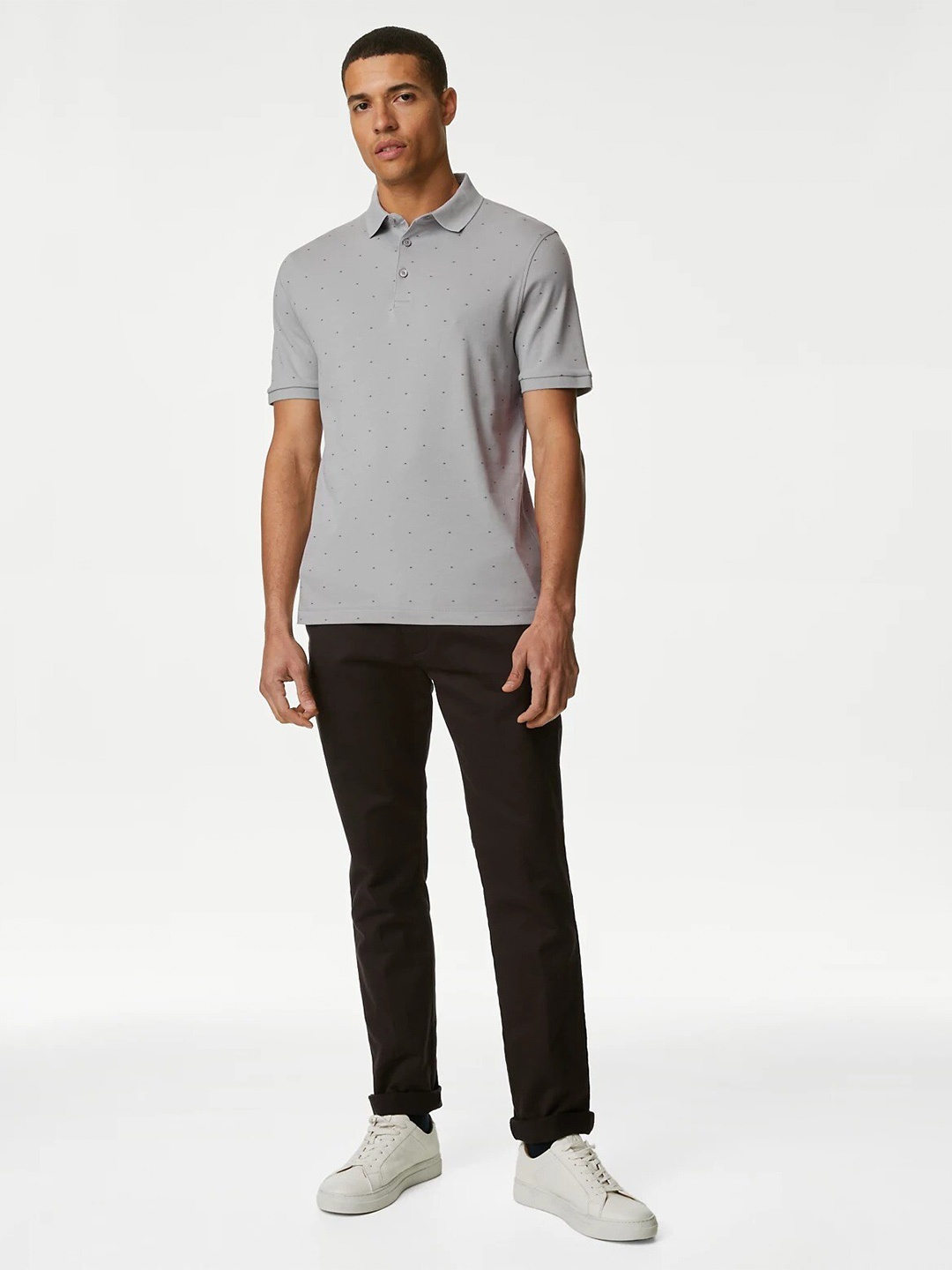

Marks & Spencer Polo Collar Pure Cotton Casual T-shirt, Grey