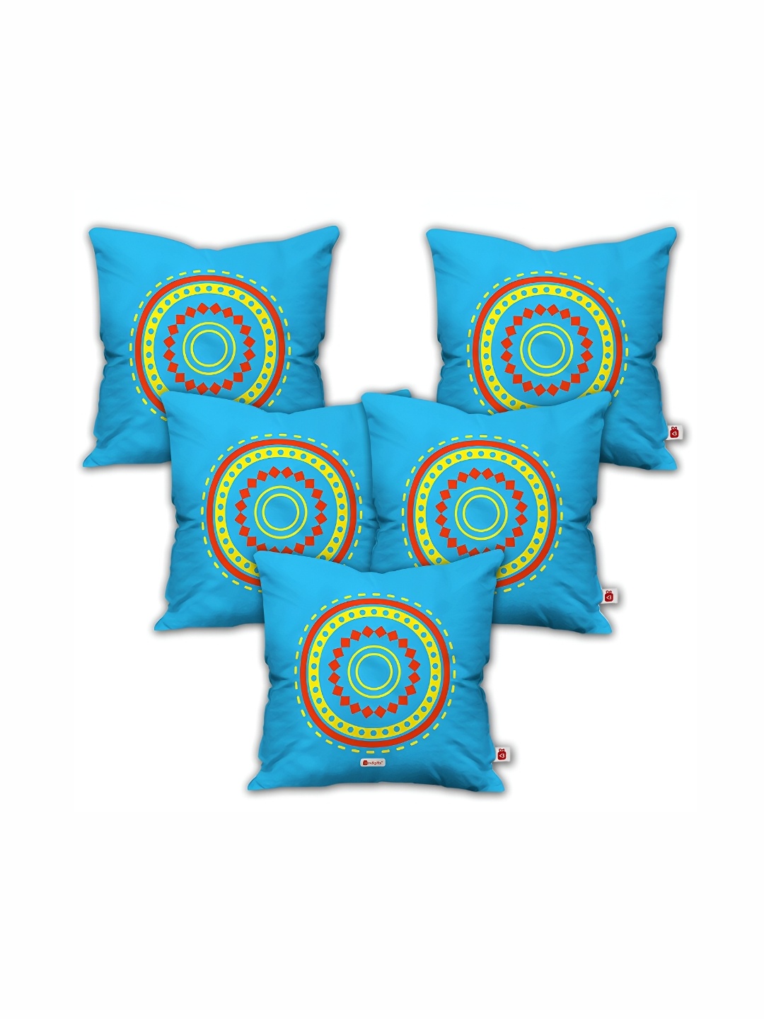 

Indigifts Blue & Yellow 5 Pieces Embroidered Square Cushion Covers