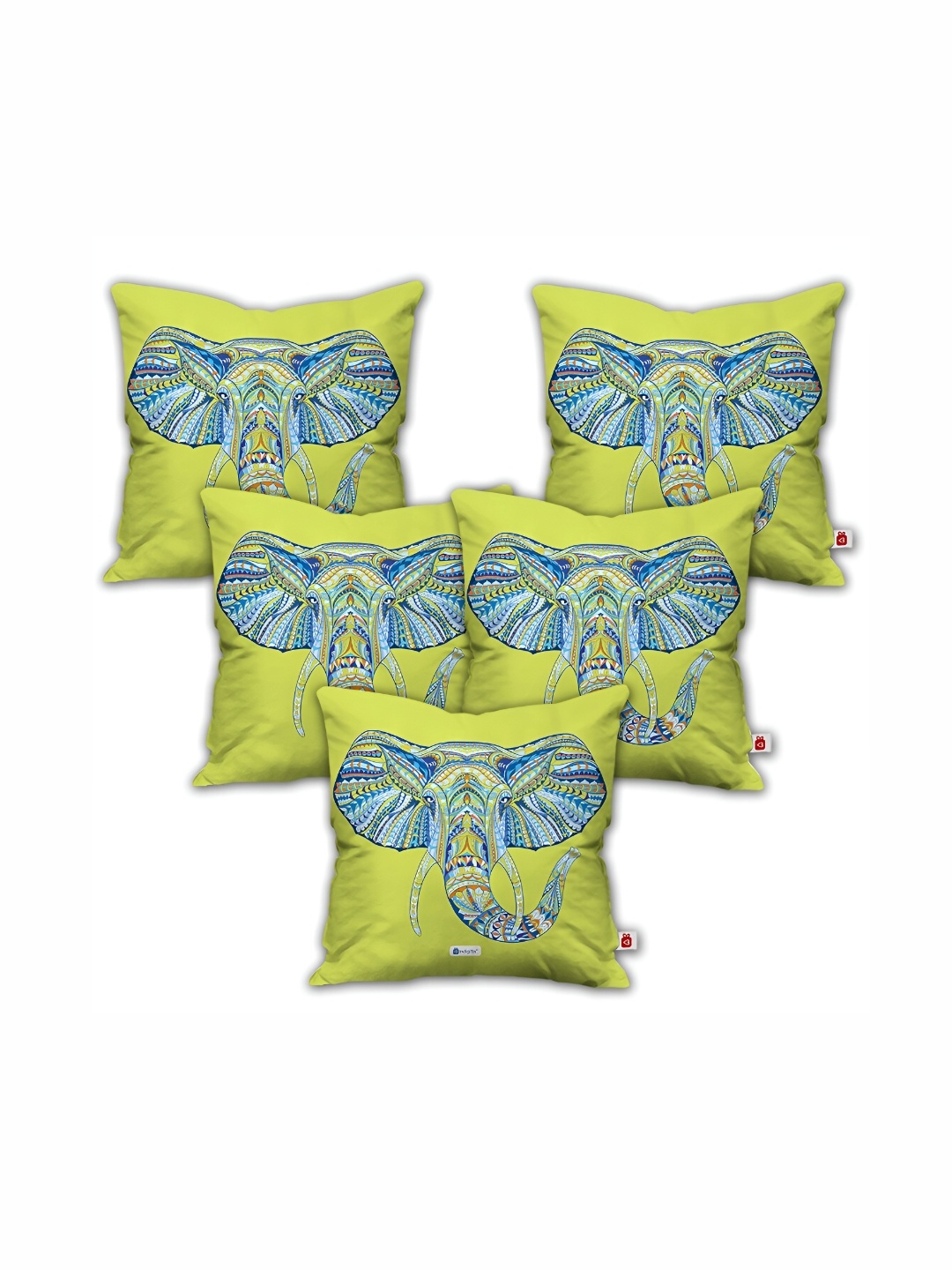 

Indigifts Green & Blue 5 Pieces Ethnic Motifs Square Cushion Covers