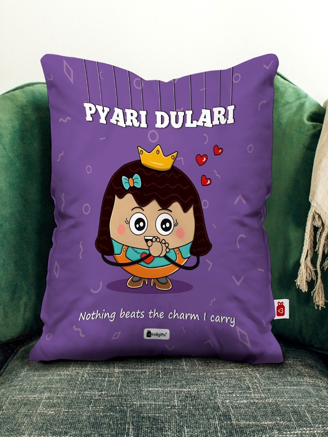 

Indigifts Purple & Black Pyari Dulari Printed Square Cushion Cover