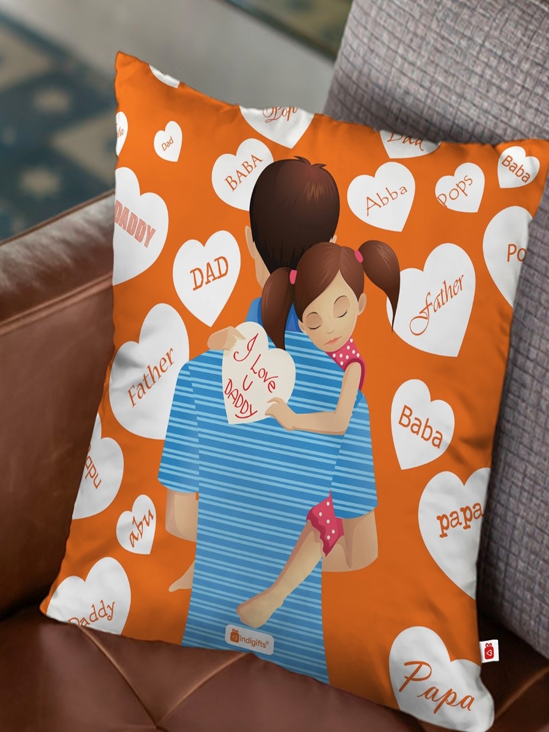 

Indigifts Orange & Blue I Love You Daddy Printed Square Cushion Cover