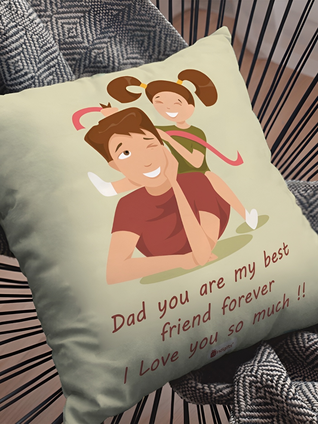 

Indigifts Green & Red Love You Dad Printed Square Cushion Cover