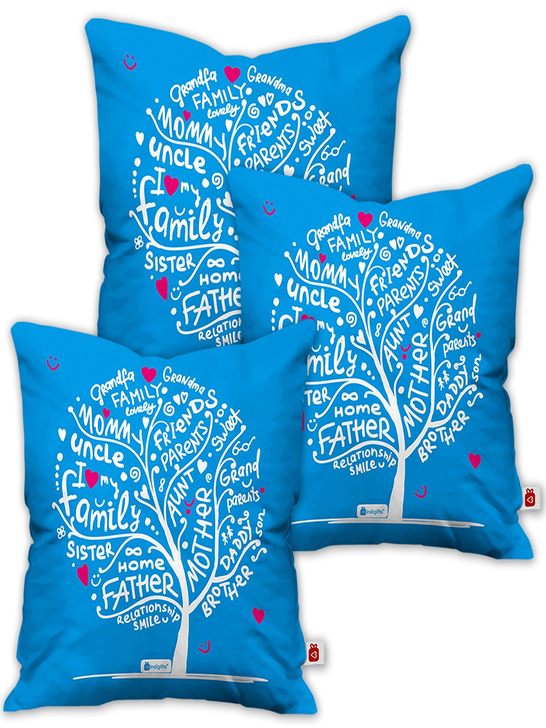 

Indigifts Blue & White 3 Pieces Ethnic Motifs Square Cushion Covers