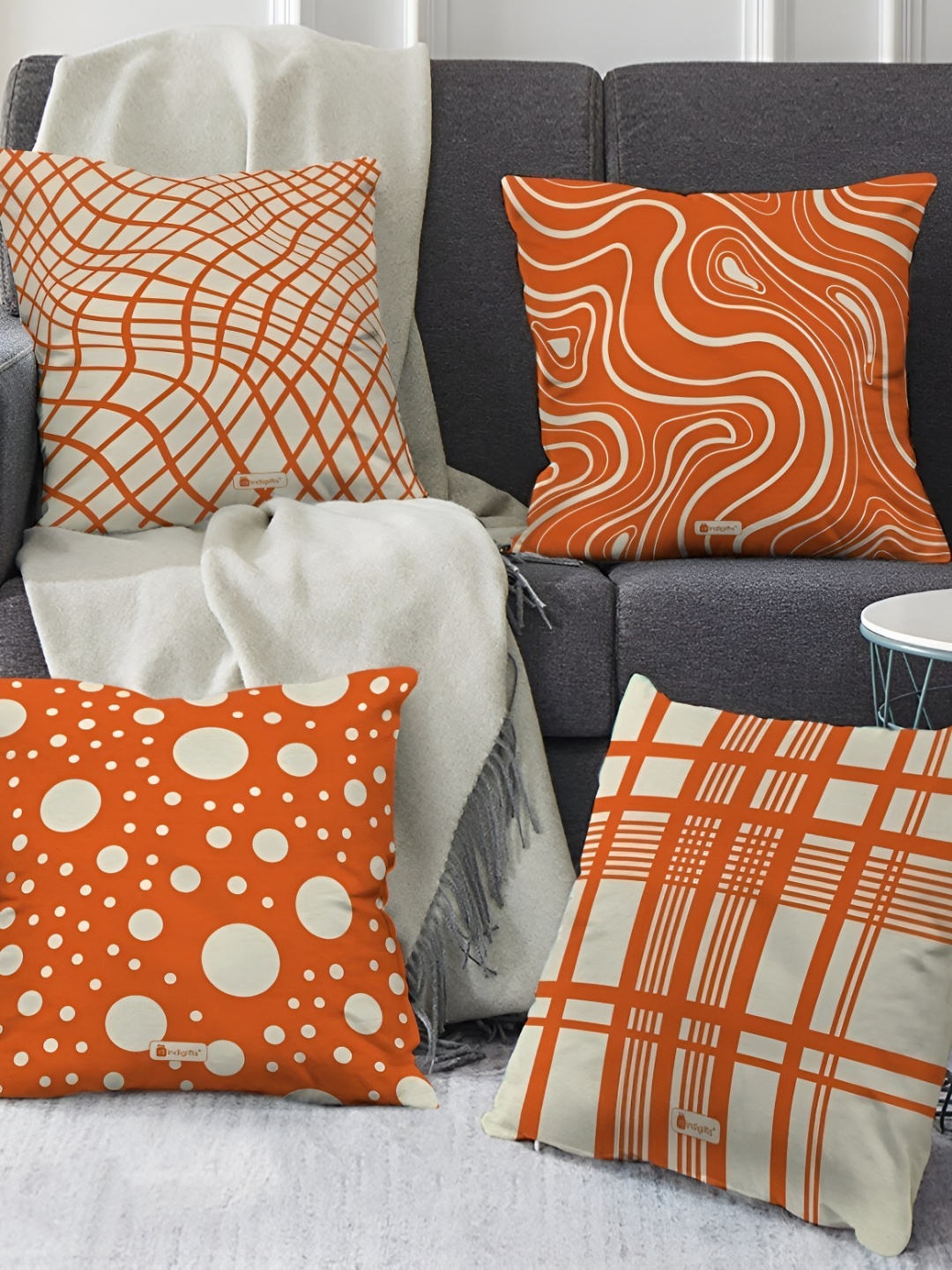 

Indigifts Orange & White 4 Pieces Ethnic Motifs Square Cushion Covers
