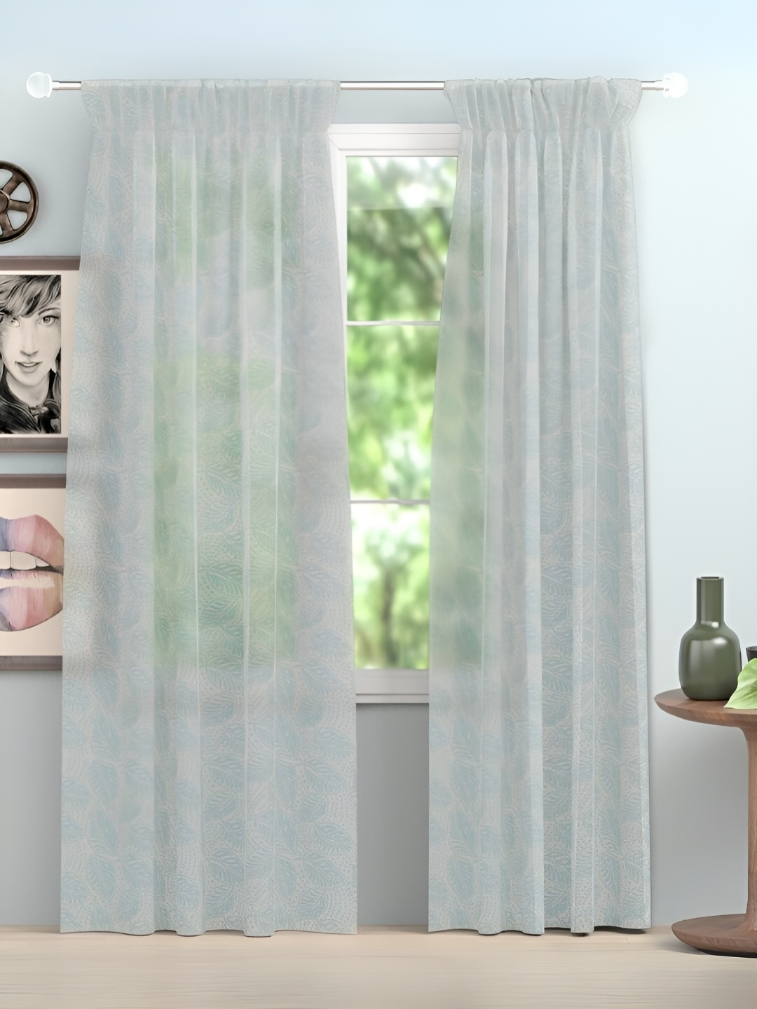 

Peepul Tree Set of 2 Off White & Green Floral Cotton Window Curtain