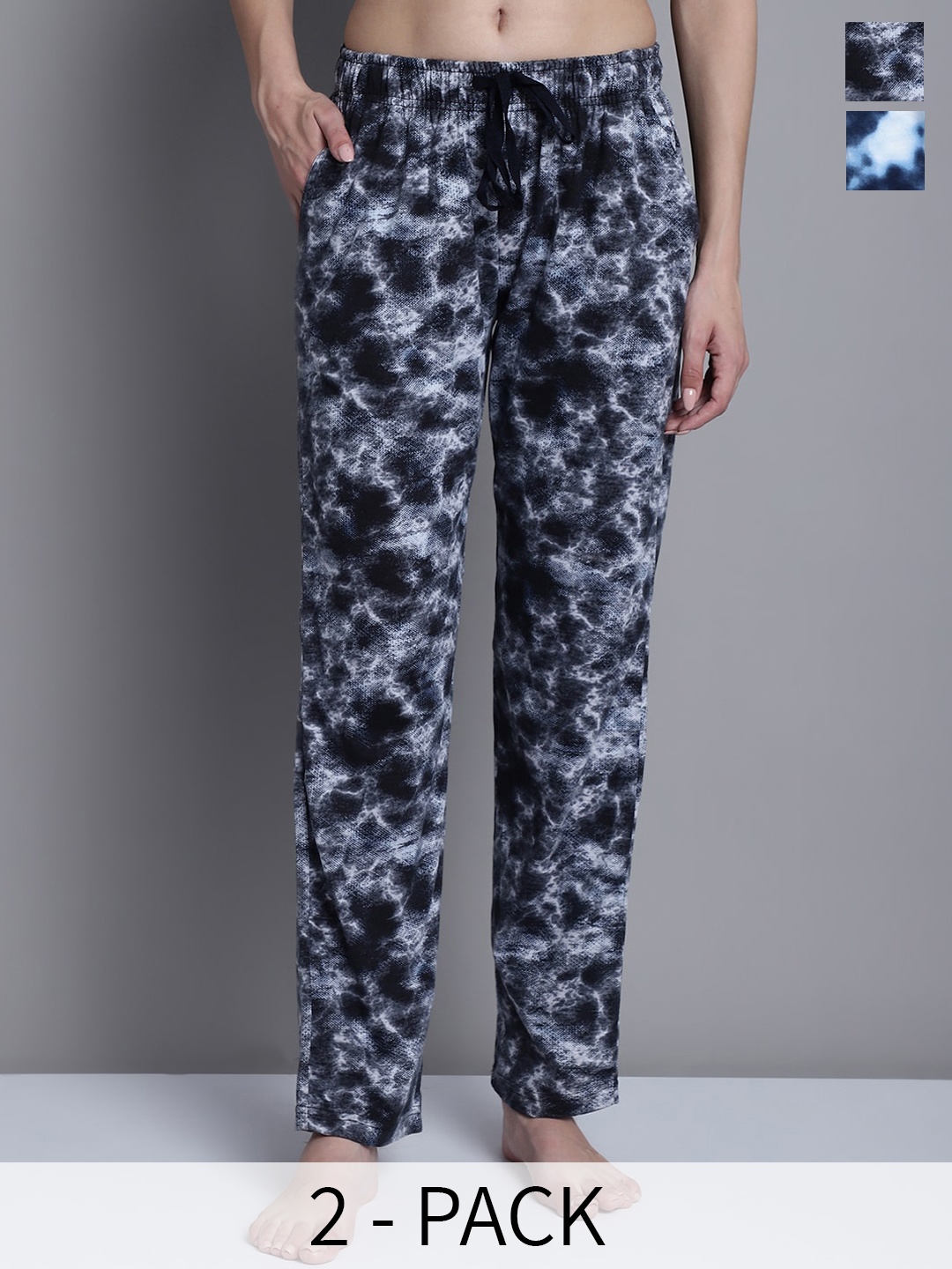 

Shararat Pack Of 2 Printed Cotton Lounge Pants, Blue