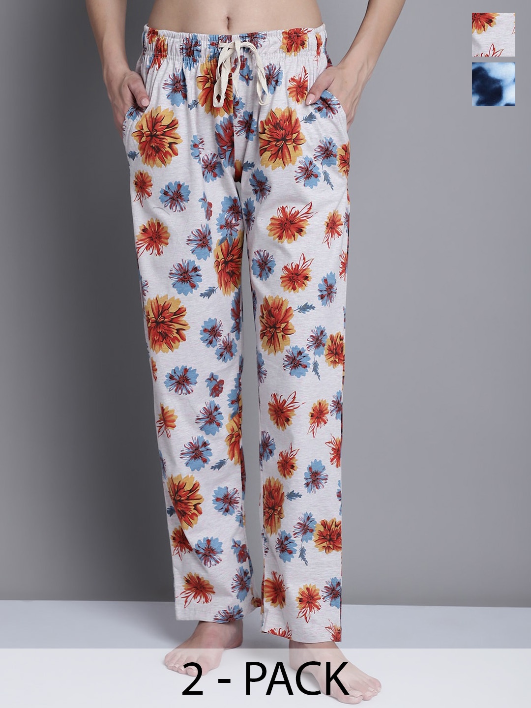 

Shararat Pack Of 2 Printed Cotton Lounge Pants, White