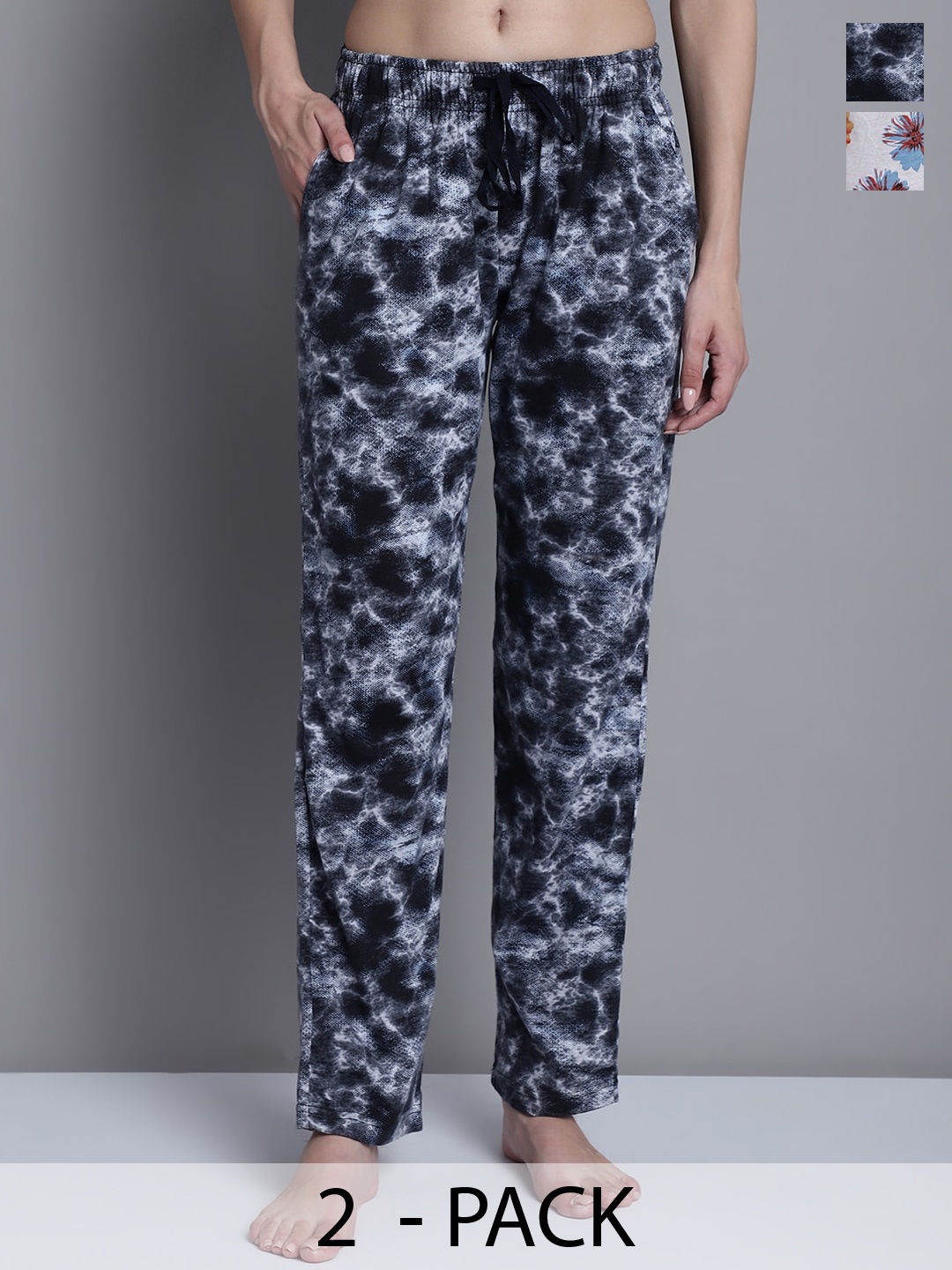 

Shararat Pack Of 2 Printed Cotton Lounge Pants, Blue