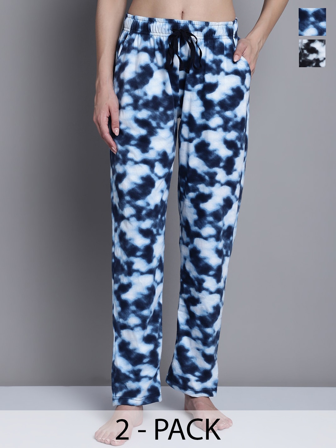 

Shararat Pack Of 2 Printed Cotton Lounge Pants, Blue
