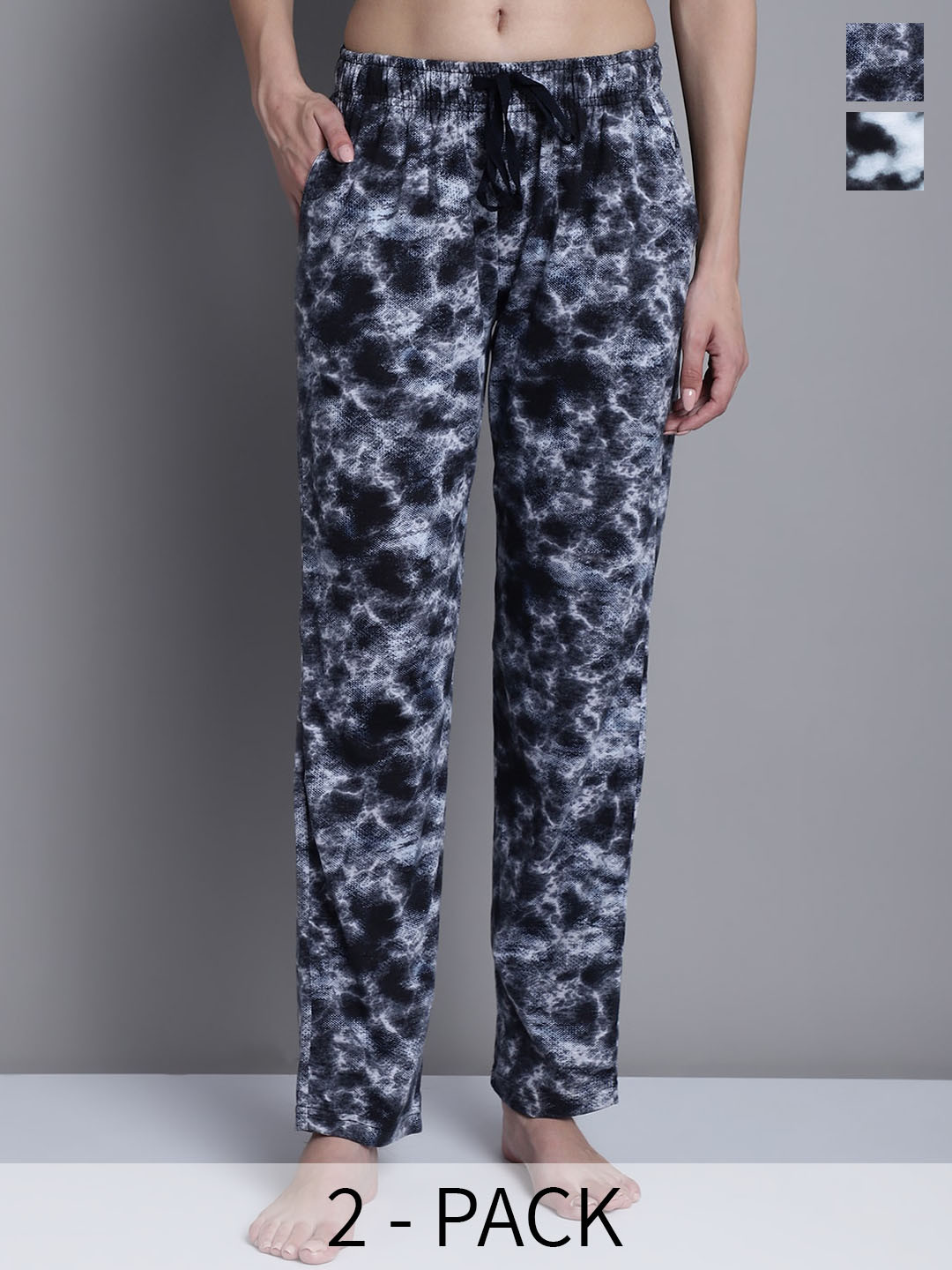 

Shararat Women Pack Of 2 Printed Cotton Lounge Pants, Black
