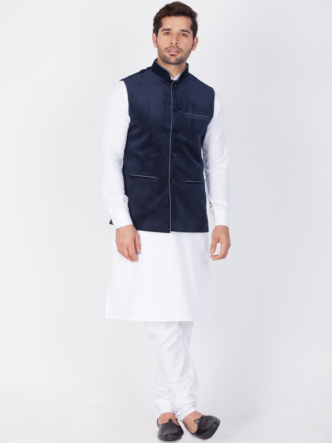 

VASTRAMAY Mandarin Collar Regular Pure Cotton Straight Kurta with Churidar, White