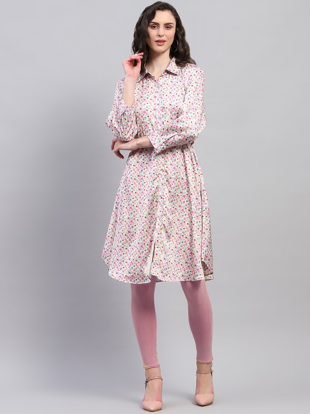 

Monte Carlo Floral Print Georgette Shirt Dress, Pink