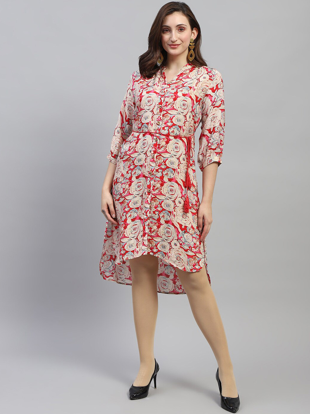 

Monte Carlo Floral Print Georgette Shirt Dress, Red