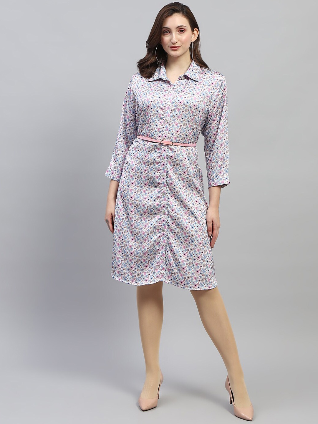 

Monte Carlo Floral Print Georgette Shirt Dress, White