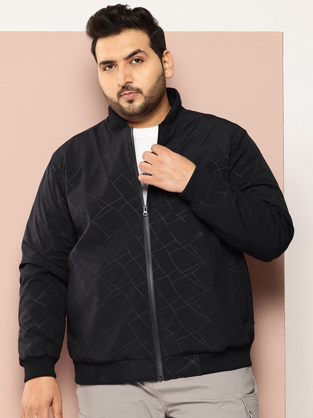 

Sztori Plus Size Geometric Bomber Jacket, Black