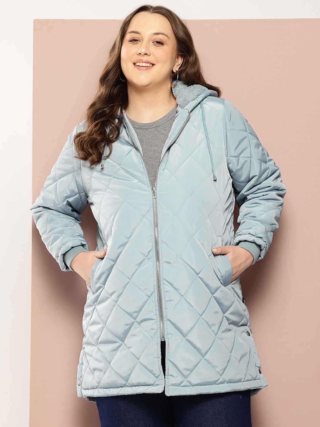 

Sztori Plus Size Longline Hooded Quilted Jacket, Blue