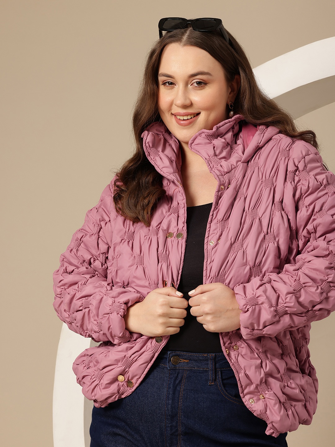 

Sztori Plus Size Textured Padded Jacket, Pink