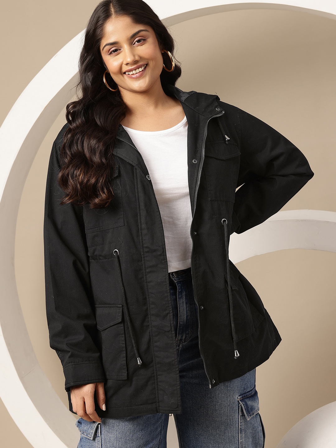 

Sztori Plus Size Hooded Longline Jacket, Black