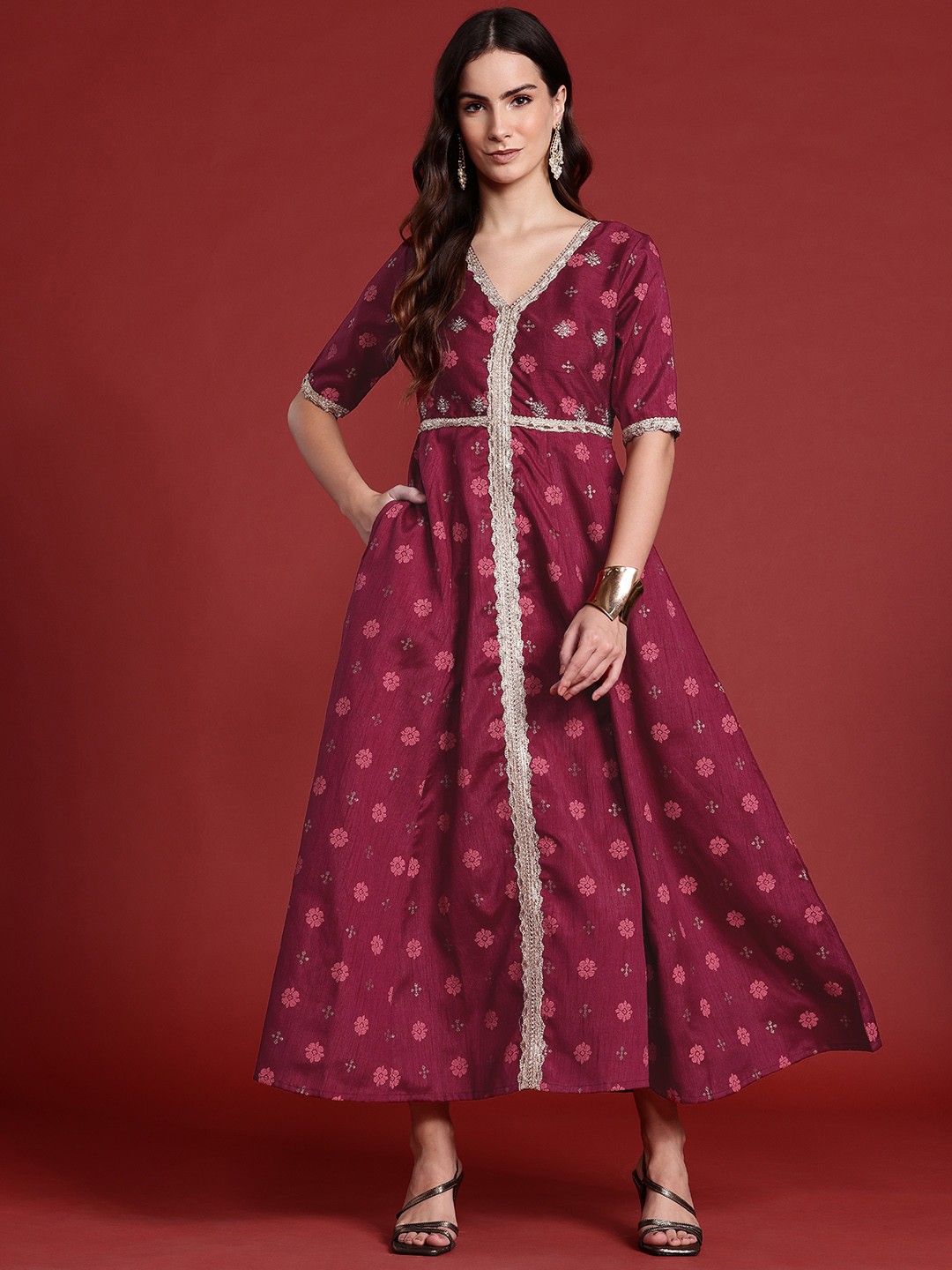 

all about you Zari Detail A-line Maxi Dress, Maroon