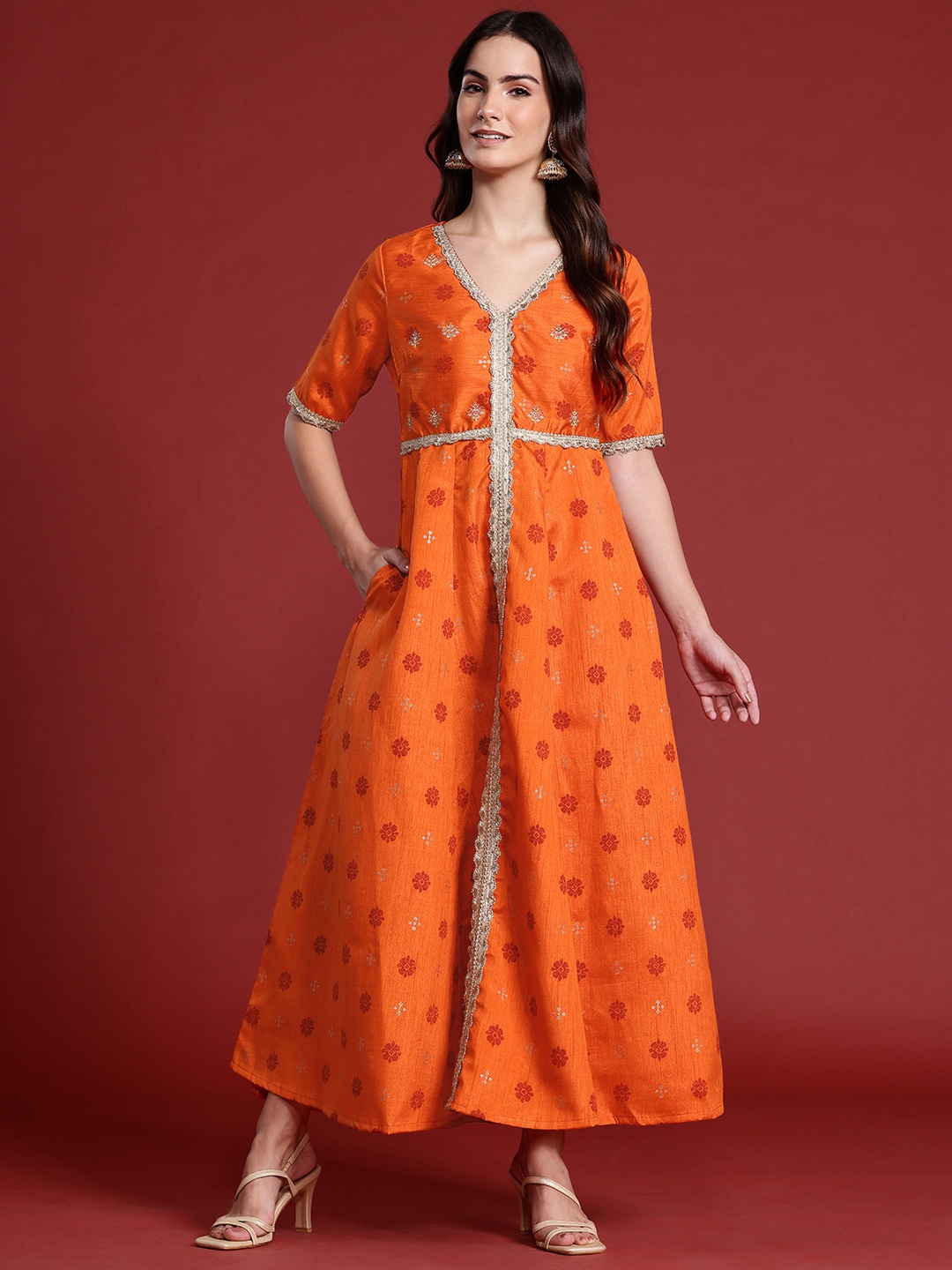 

all about you Zari Detail A-line Maxi Dress, Orange