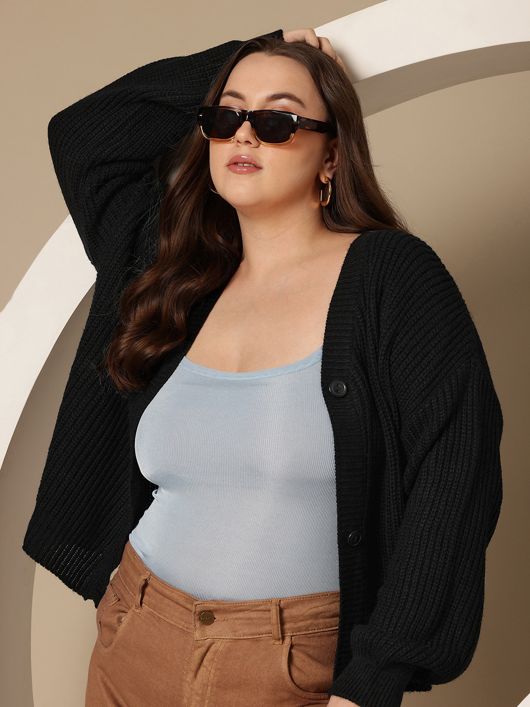 

Sztori Plus Size Acrylic Ribbed Cardigan, Black