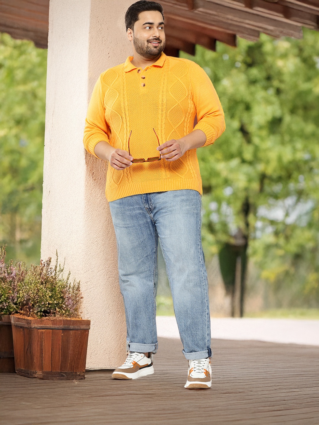 

Sztori Plus Size Cable Knit Pullover, Yellow