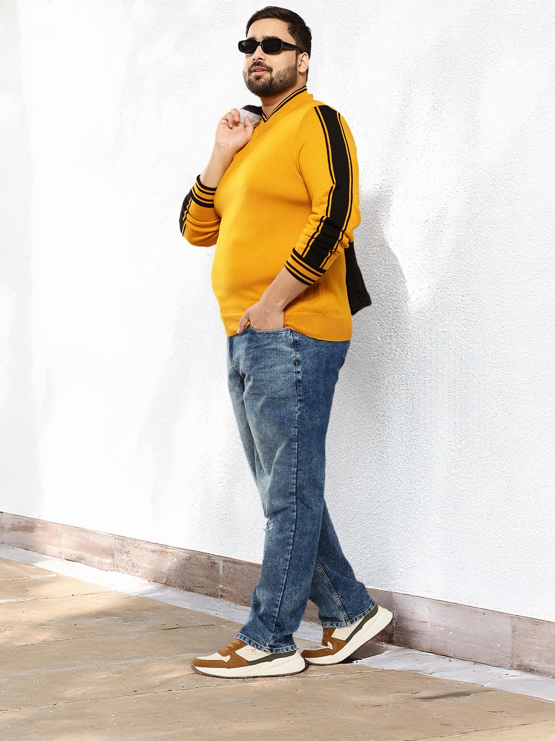 Sztori Plus Size Pure Acrylic Pullover, Mustard