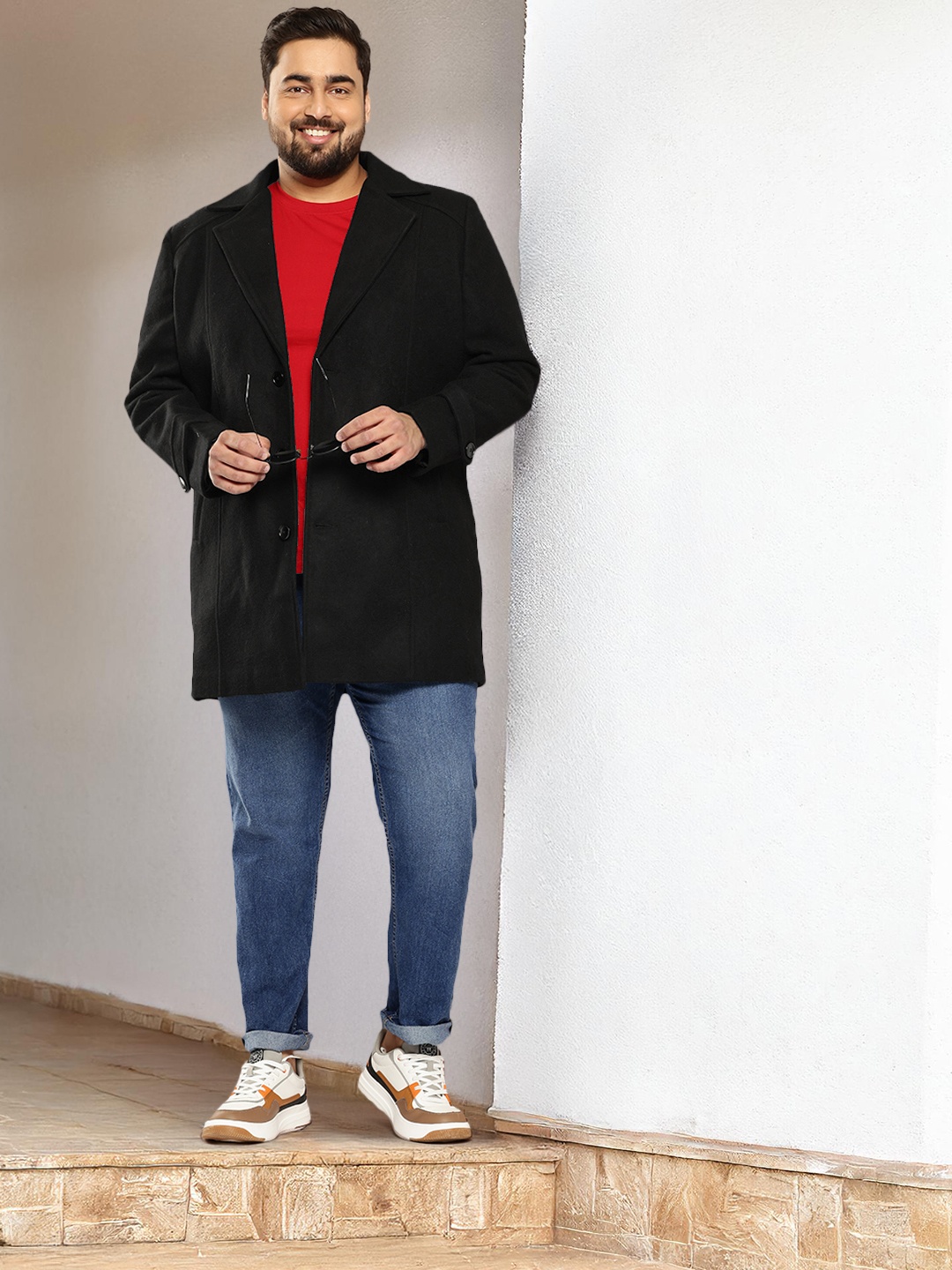 

Sztori Plus Size Single-Breasted Overcoat, Black