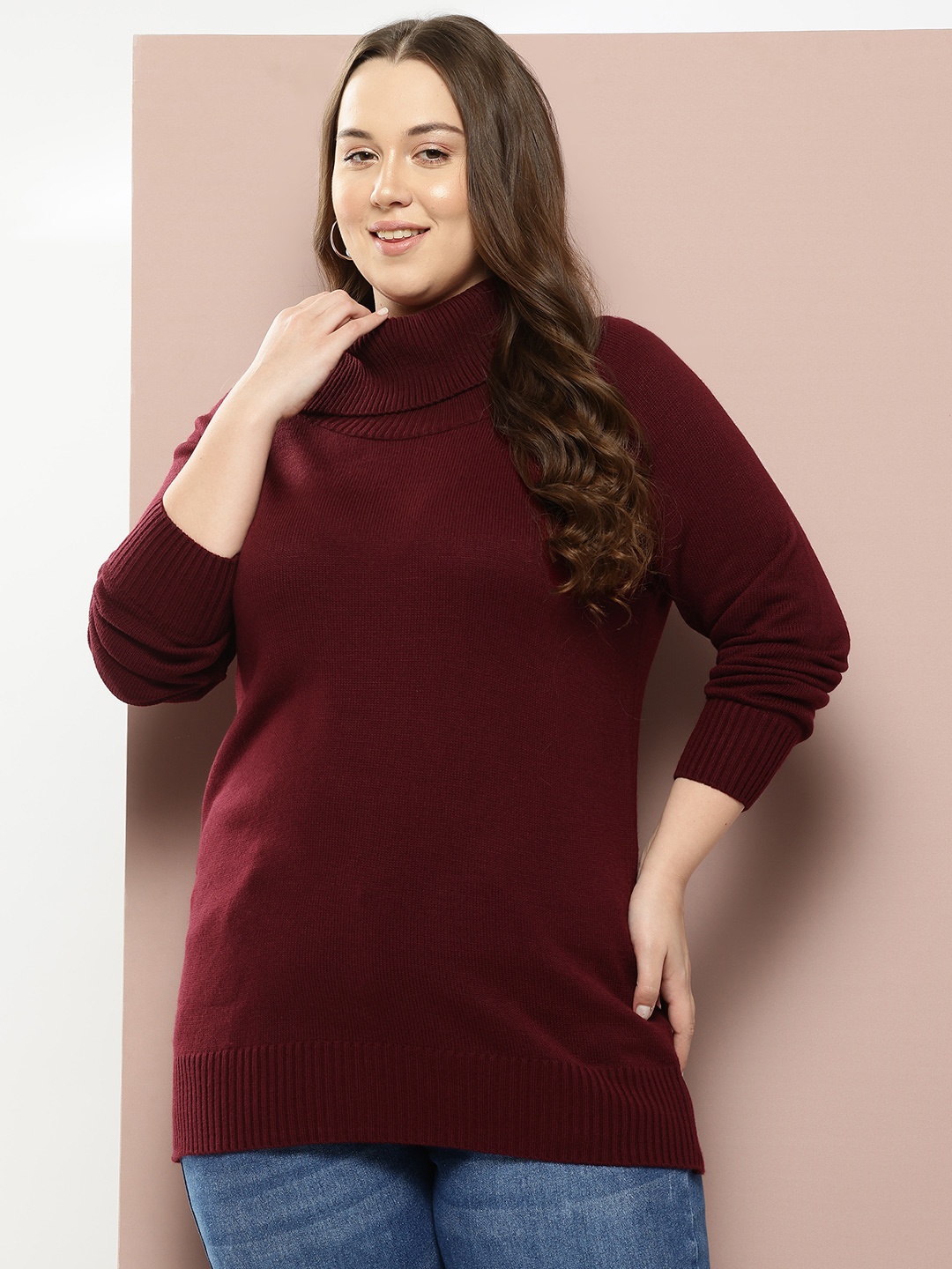 

Sztori Plus Size Turtle Neck Pullover, Maroon