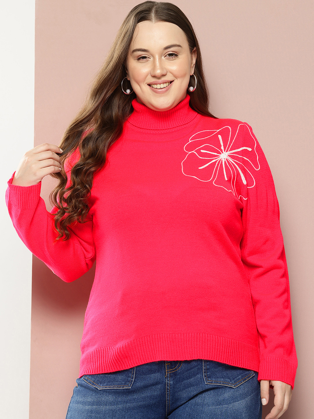 

Sztori Plus-Size Embroidered Pullover, Pink