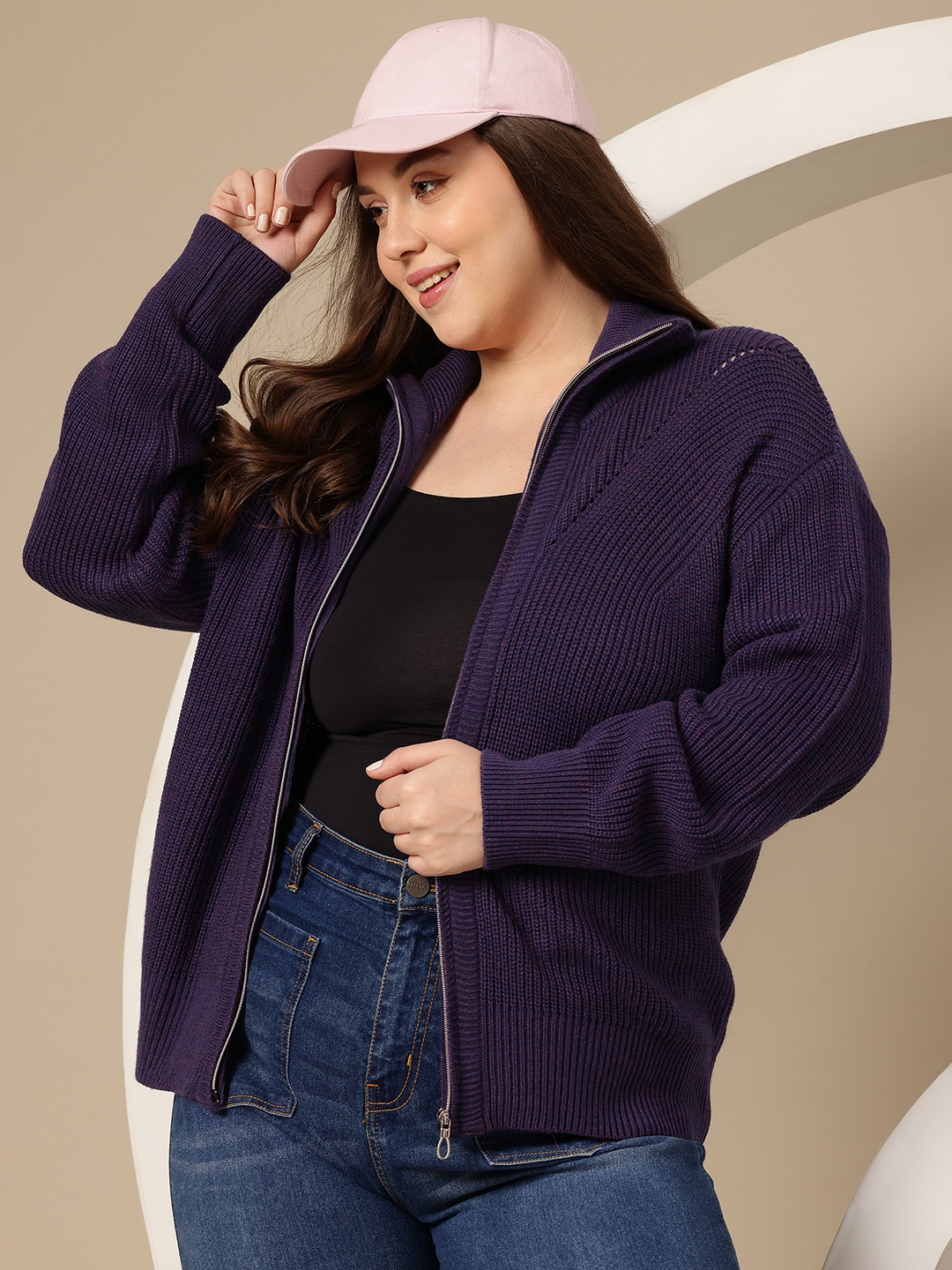 

Sztori Plus Size Ribbed Cardigan, Purple