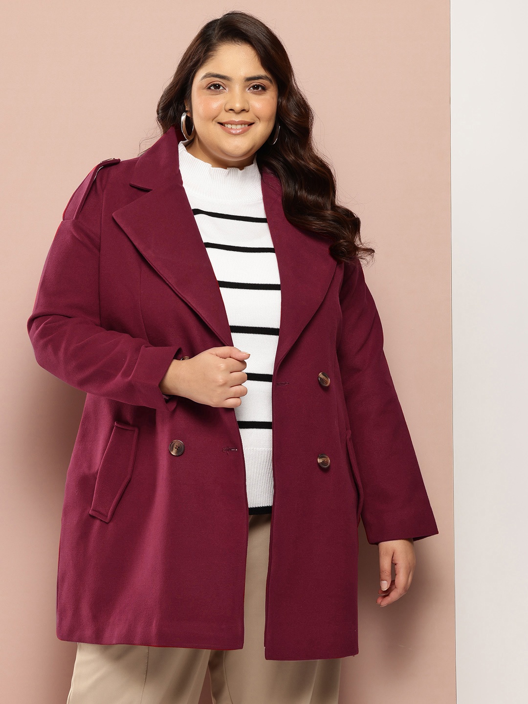 

Sztori Plus-Size Regular Fit Longline Overcoat, Fuchsia