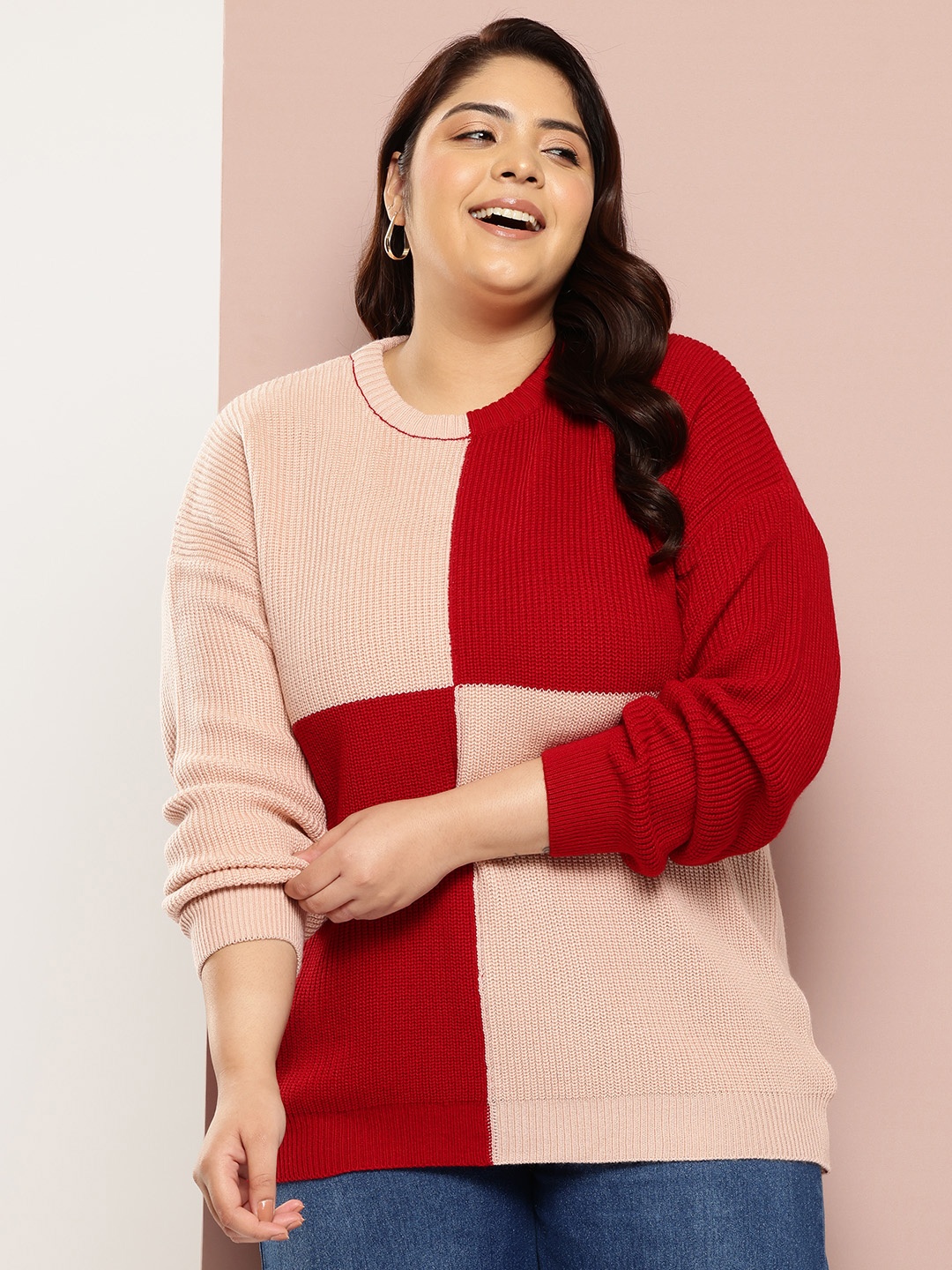 

Sztori Plus Size Colourblock Pullover, Red