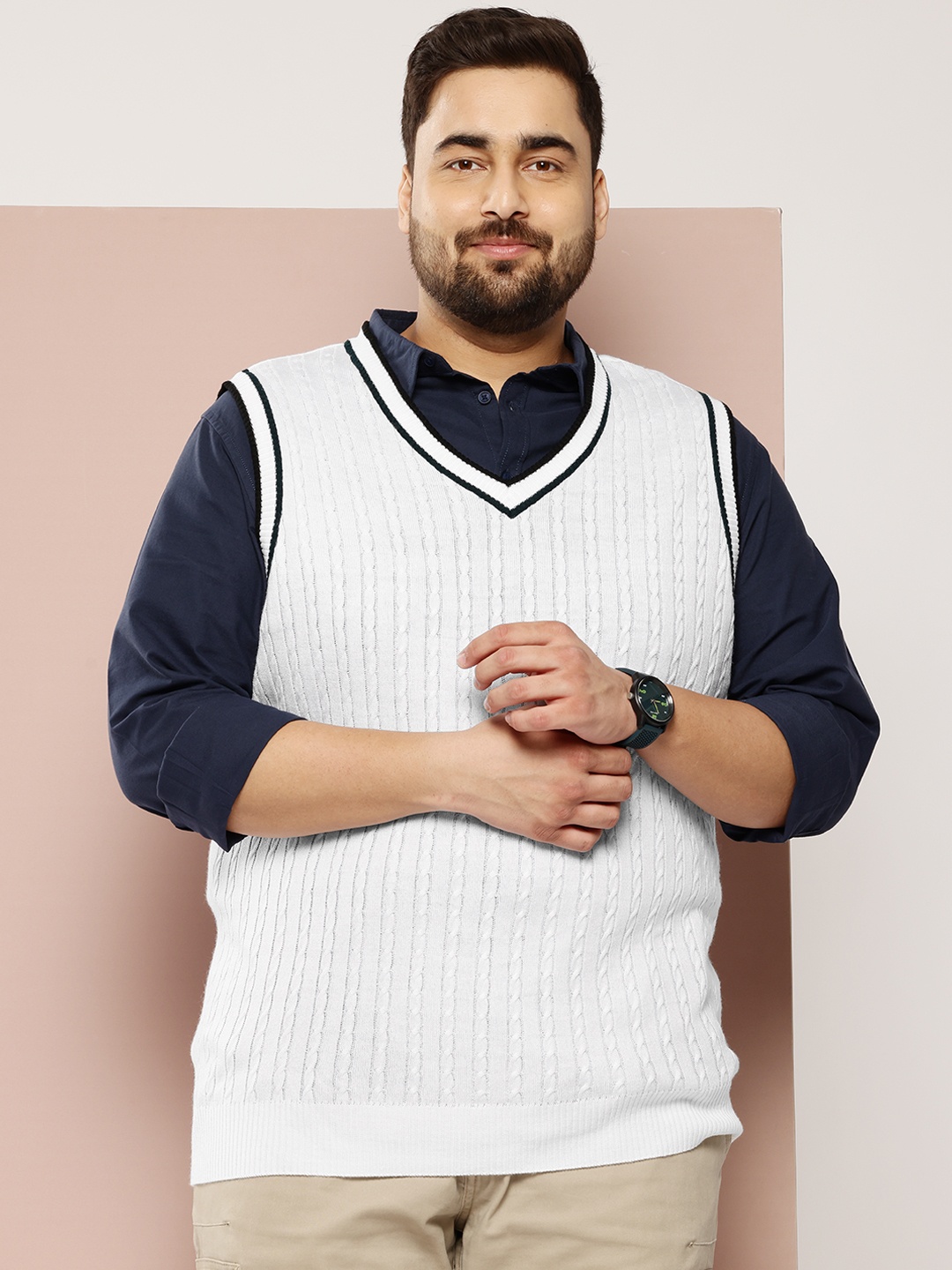 

Sztori Plus Size Cable Knit Sweater Vest, White