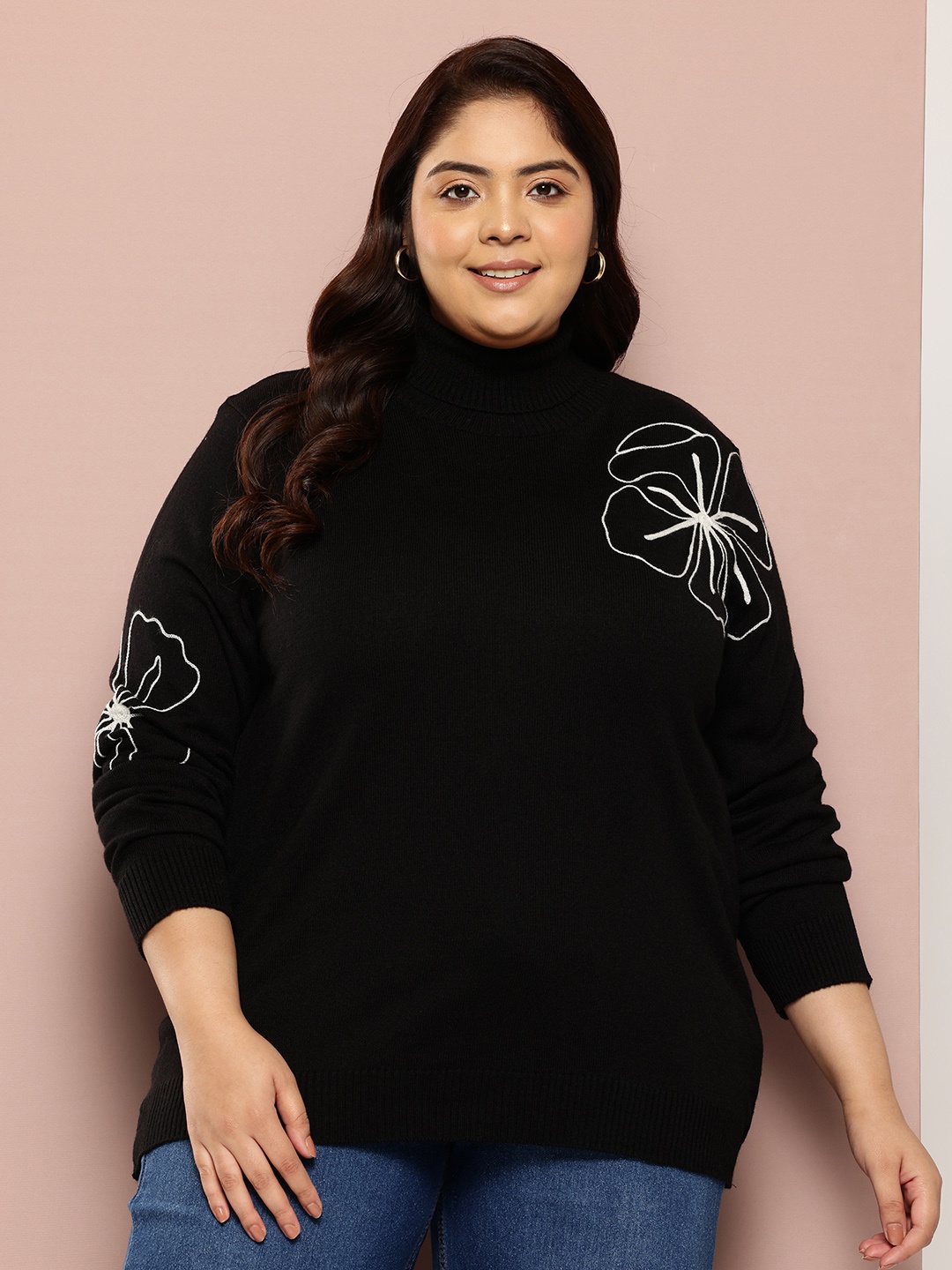 

Sztori Plus Size Turtle Neck Pullover, Black