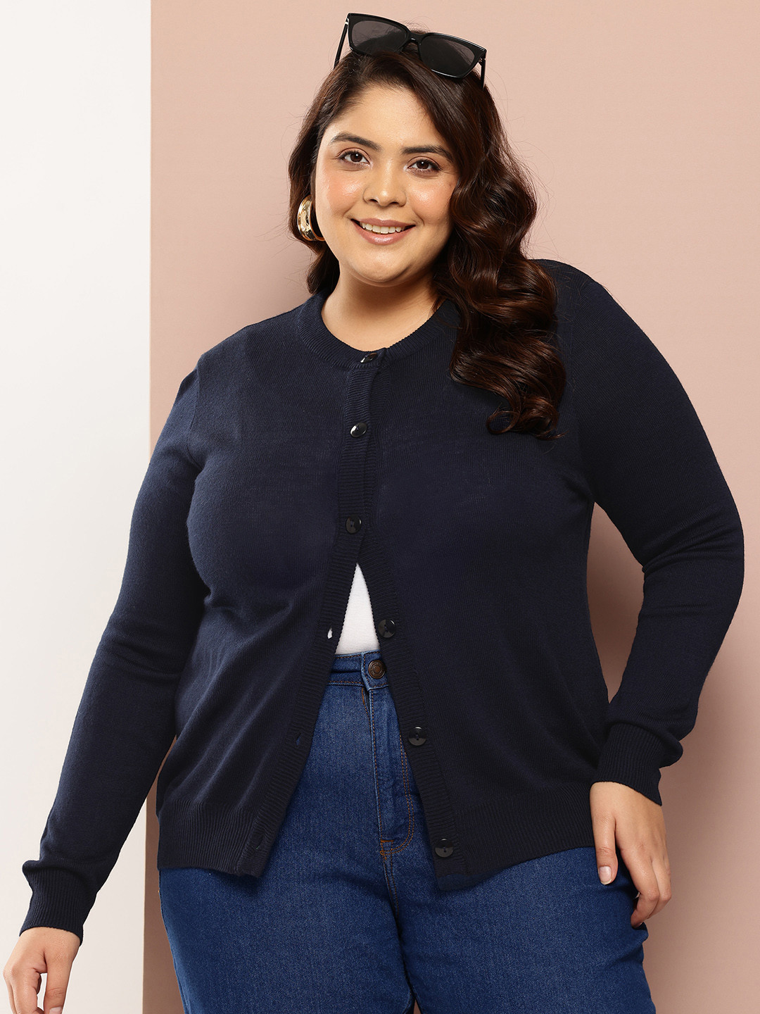 

Sztori Plus Size Acrylic Cardigan, Navy blue
