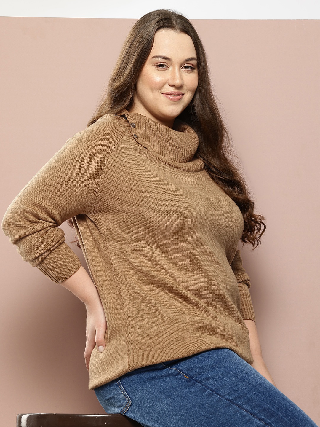 

Sztori Plus Size Turtle Neck Pullover, Beige