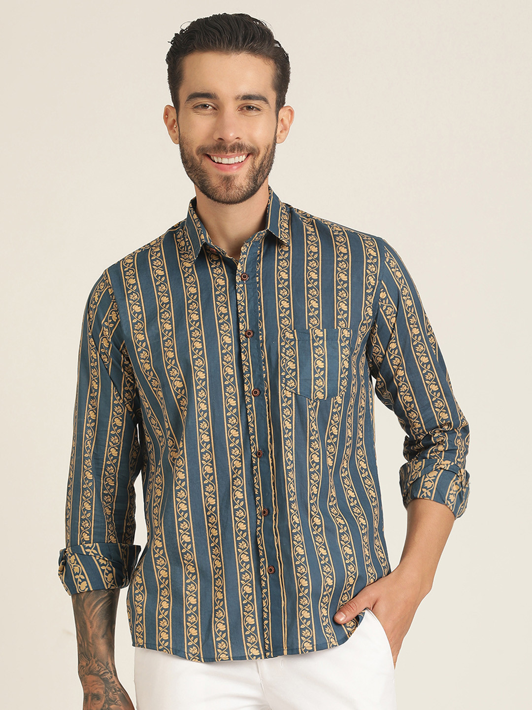 

SPS Relaxed Opaque Floral Printed Opaque Cotton Casual Shirt, Blue