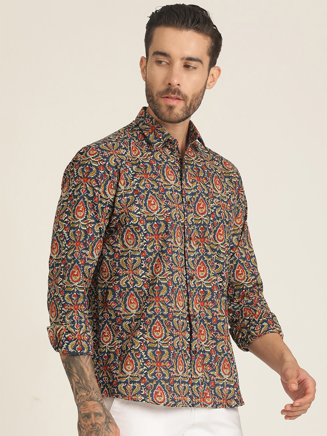

SPS Relaxed Spread Collar Printed Cotton Casual Shirt, Blue
