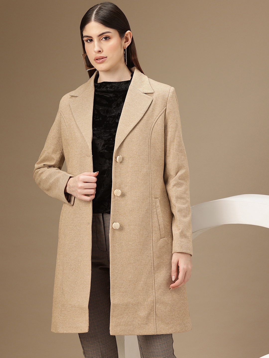 

Chemistry Notched Lapel Collar Overcoat, Beige