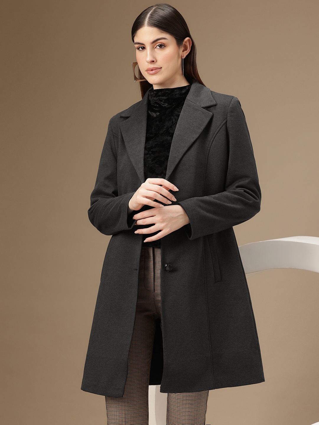 

Chemistry Notched Lapel Collar Overcoat, Charcoal